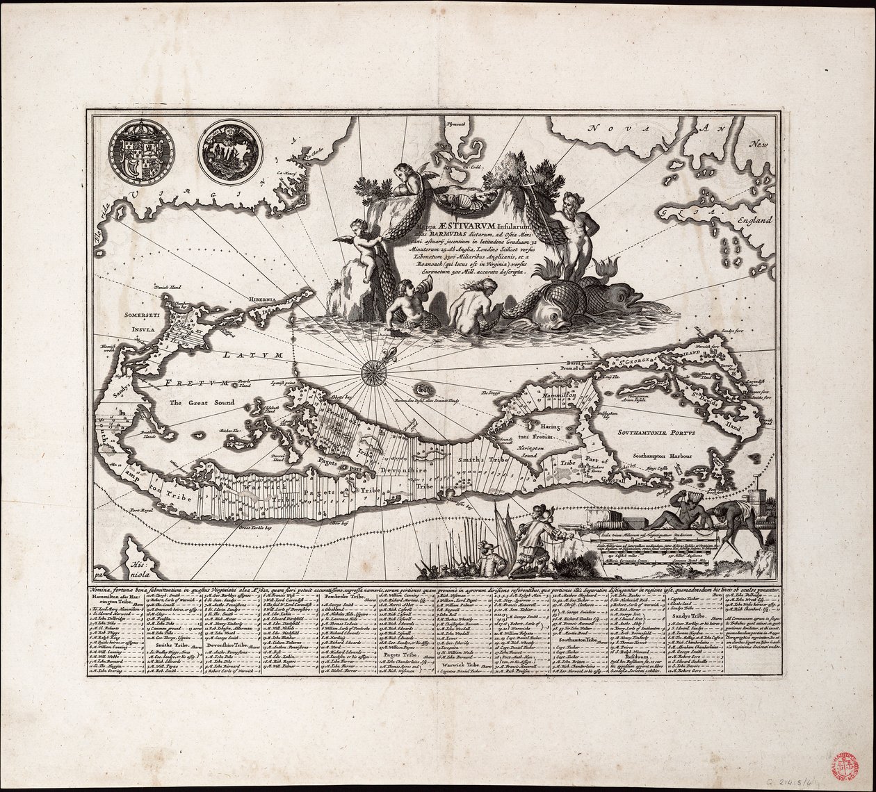 Mappa Aestivarum Insularum, alias Barmudas dictarum. Enstaka ark, gravyr. av Arnoldus Montanus