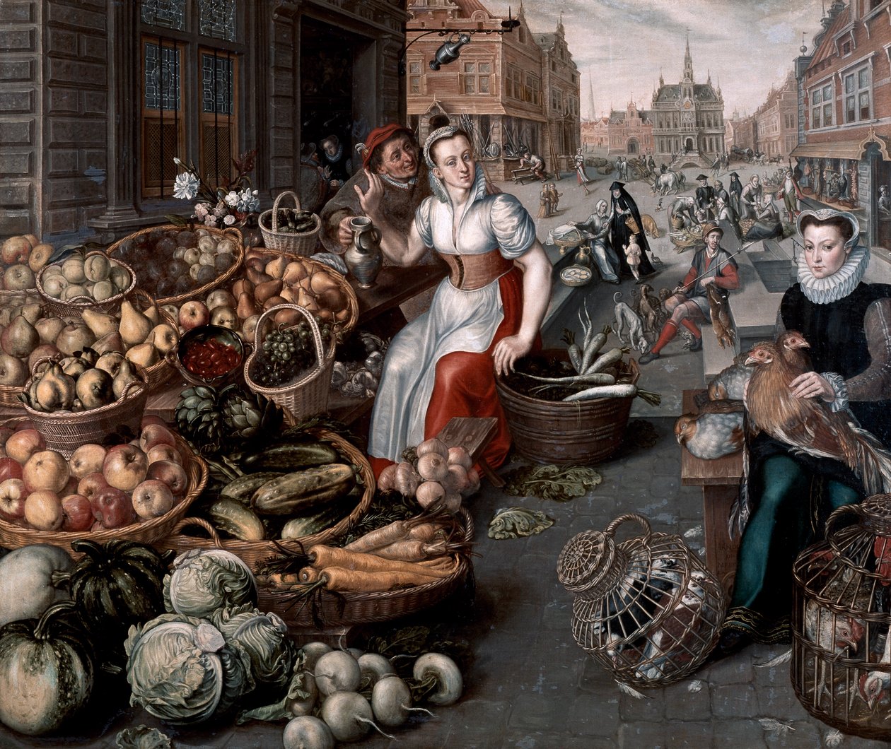 Kvinna som säljer frukt och grönsaker, ca 1590 av Arnout de Muyser