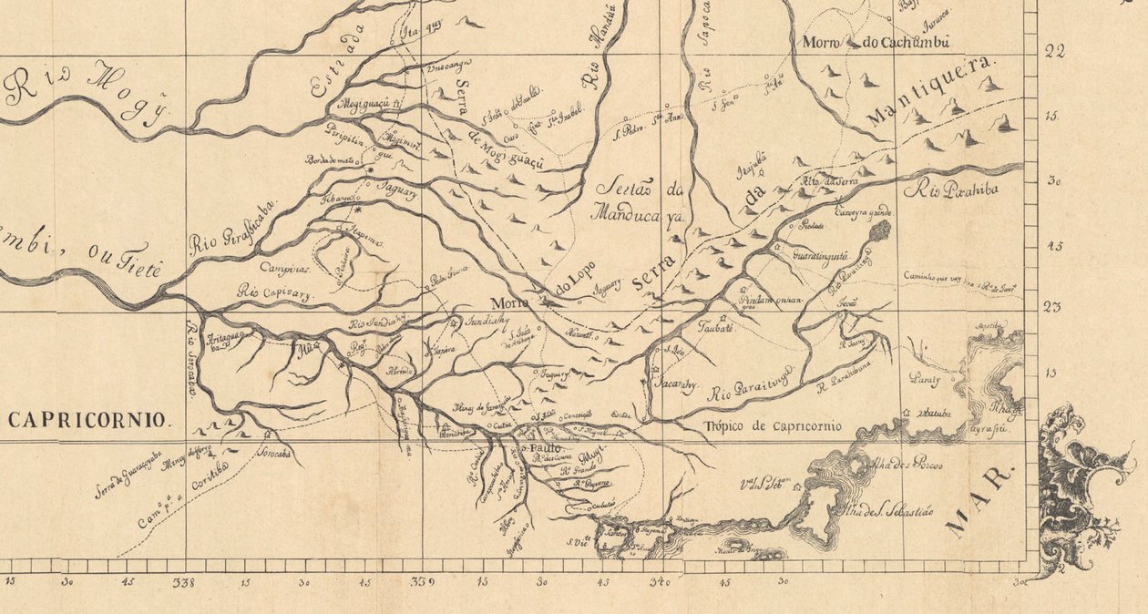Kaptenskapet i São Paulo 1766, i det korografiska diagrammet över gränserna mellan delstaten Minas Gerais och São Paulo av Aroeira