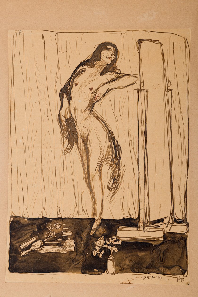 Kvinnlig nakenbild, ca 1910-tal (teckning) av Aroldo Bonzagni