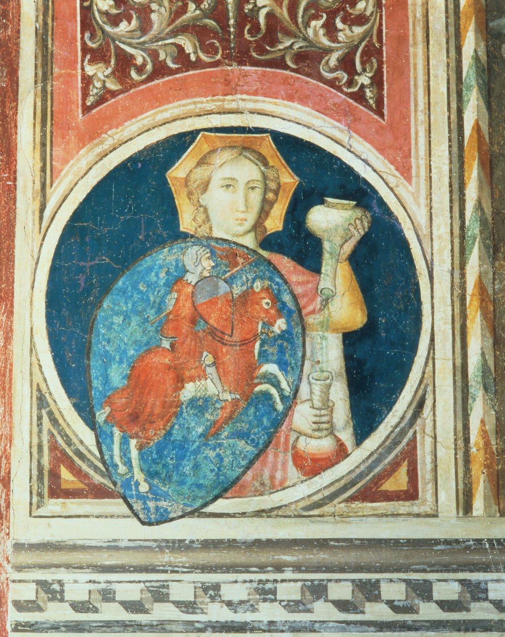 Allegorisk figur av nykterhet, en av flera skildringar av dygderna som ramar in Militant Justice från Salone del Consiglio av Arrigo di Niccolo