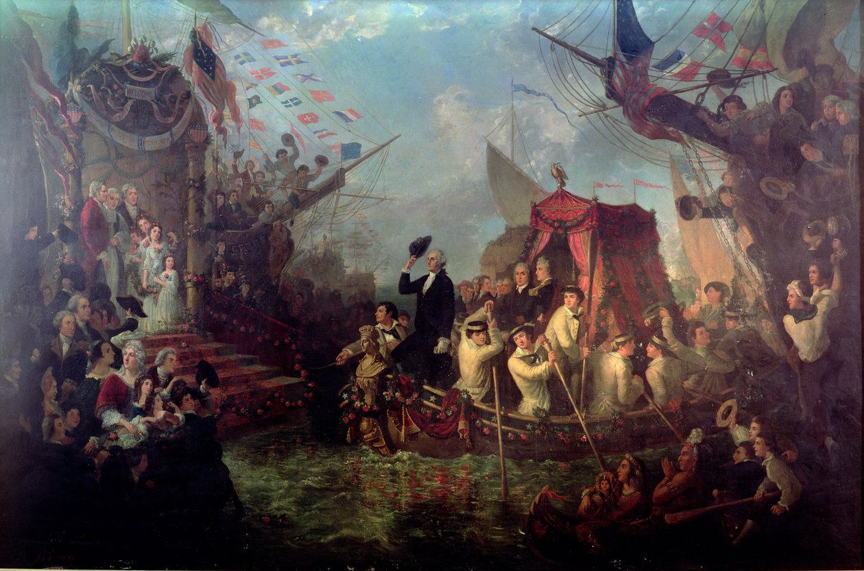George Washington anländer till New York City den 30 april 1789 av Arsene Hippolyte Rivey