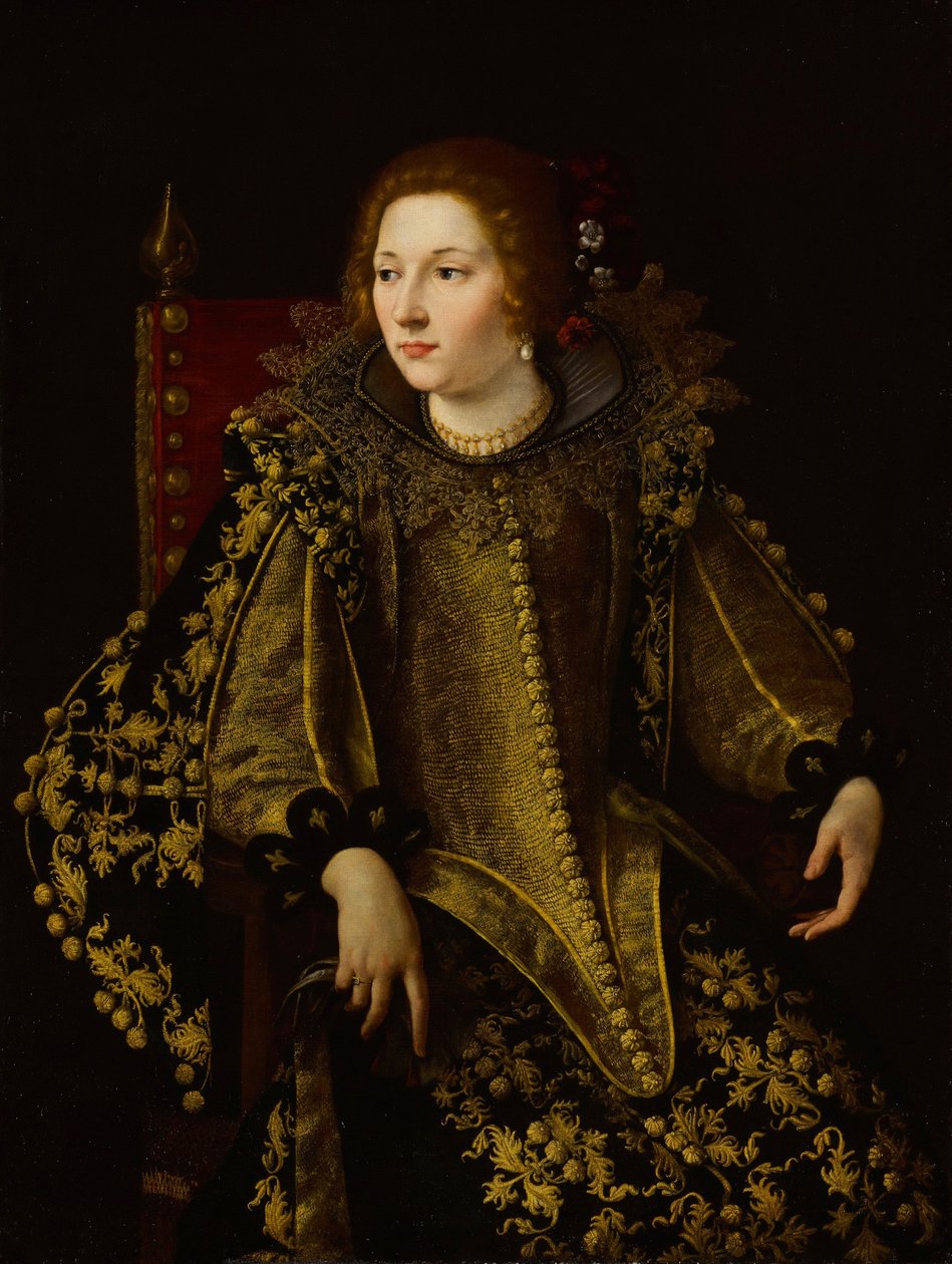 Italienska: Ritratto di una donna seduta (signora Caterina Savelli) Porträtt av en sittande dam (senora Caterina Savelli) av Artemisia Gentileschi