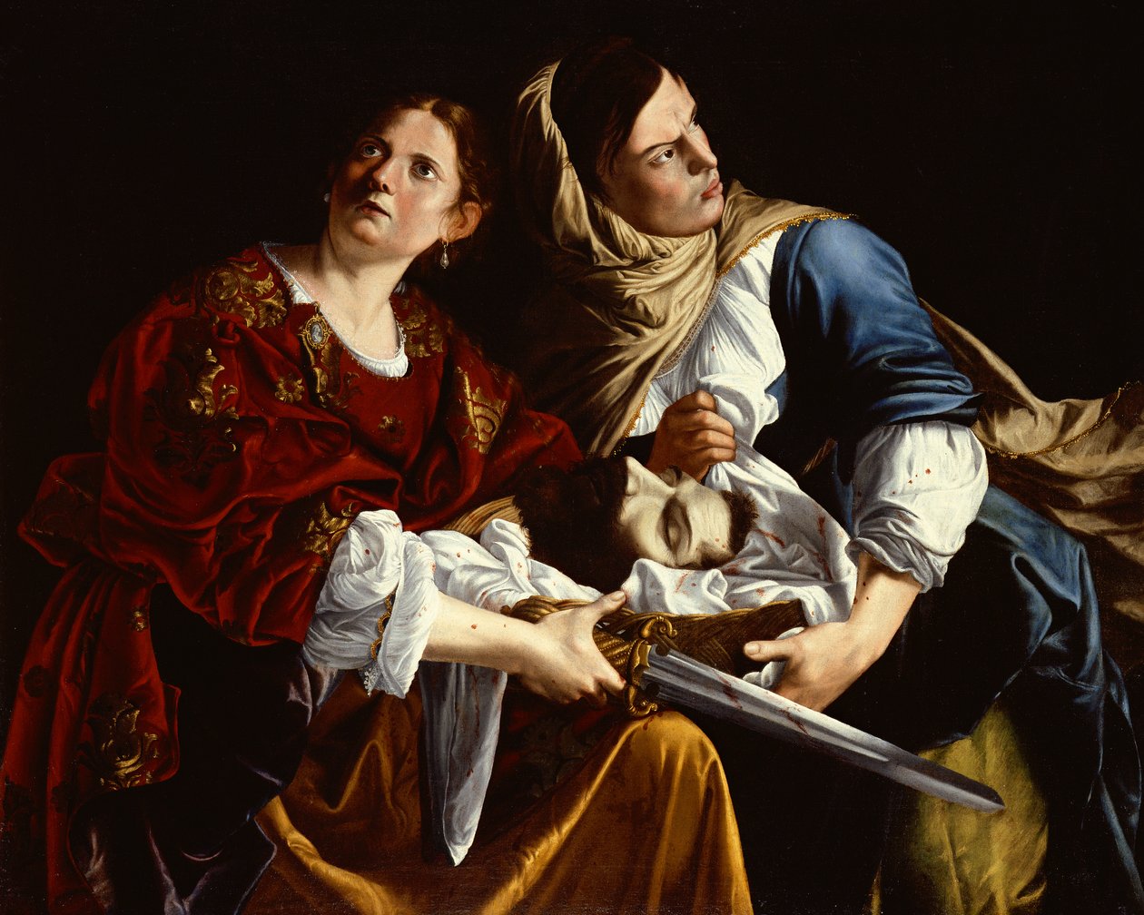Judith och hennes tjänarinna med huvudet av Holofernes (olja på duk) av Artemisia Gentileschi