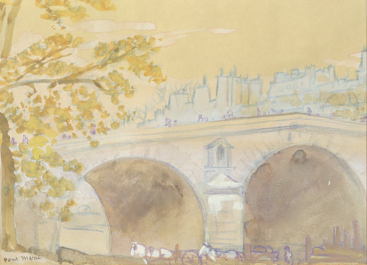 Pont Marie från Quai des Celestins, 1926 (wc på papper) av Arthur Bowen Davies
