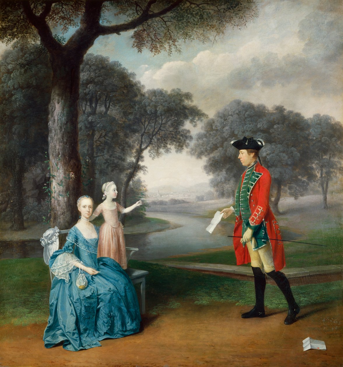 Francis Vincent, hans fru Mercy och dotter Ann, från Weddington Hall, Warwickshire, 1763 av Arthur Devis