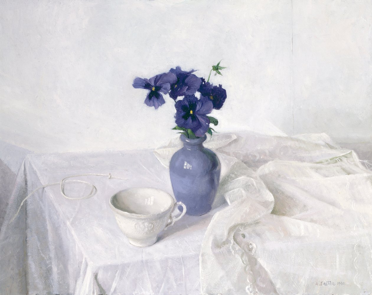 Pansies katika Vase ya Bluu, Bado Maisha, 1990swed av Arthur Easton