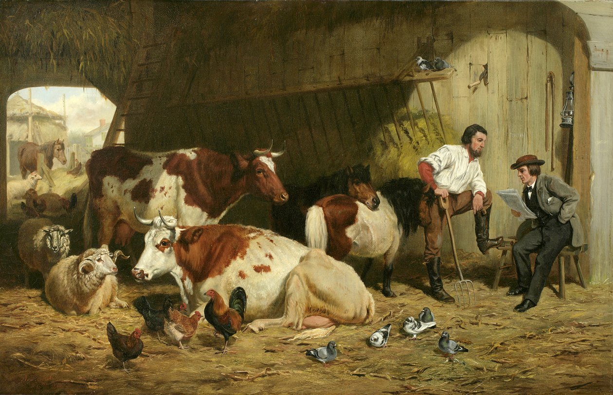 De senaste nyheterna, boskap i stallet, 1862 av Arthur Fitzwilliam Tait