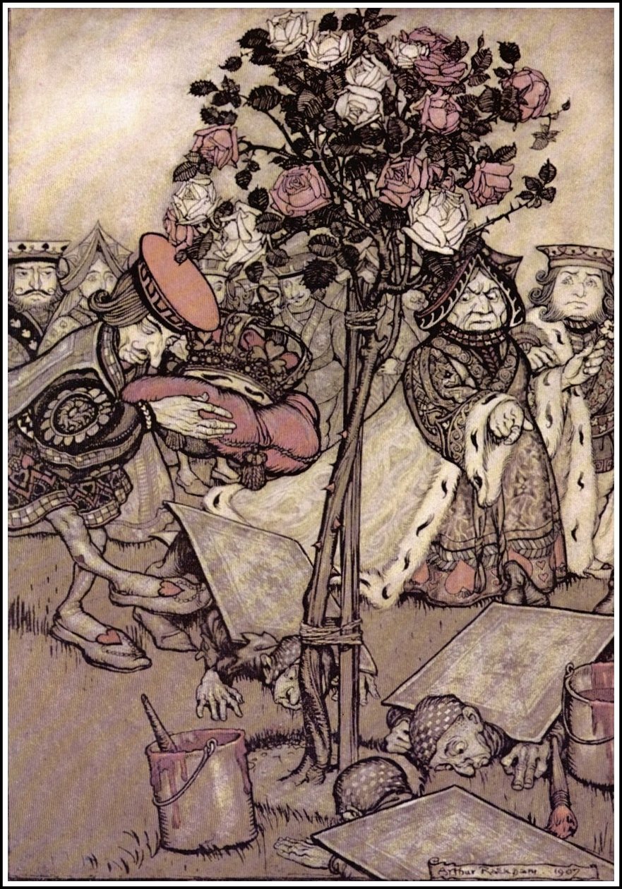 Alices Adventures in Wonderland - The Queen turned angrily away from him and said to the Knave: Turn them over.n av Arthur Rackham