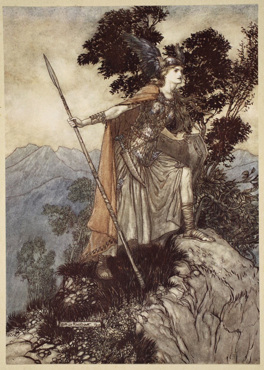 Brunnhilde, ur "Rhinegold och valkyrian", 1910 av Arthur Rackham