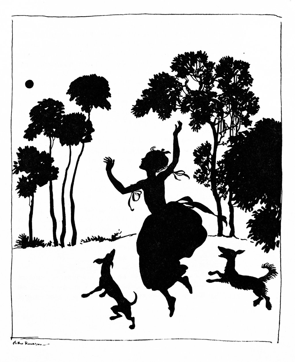 Askungen leker med sina hundar, 1919 av Arthur Rackham