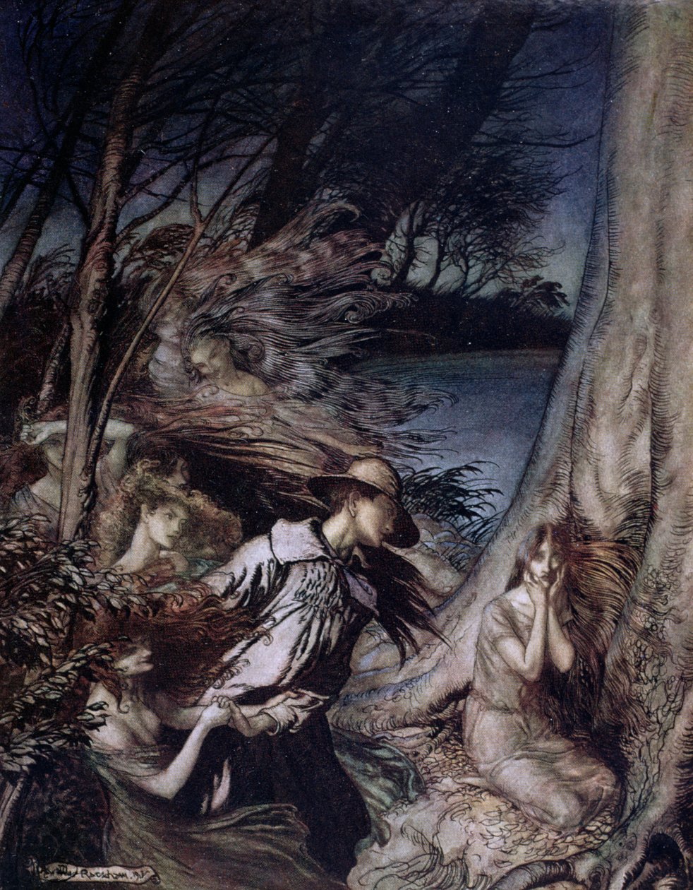 Fairy Illustration, 1912 (färg litho) av Arthur Rackham