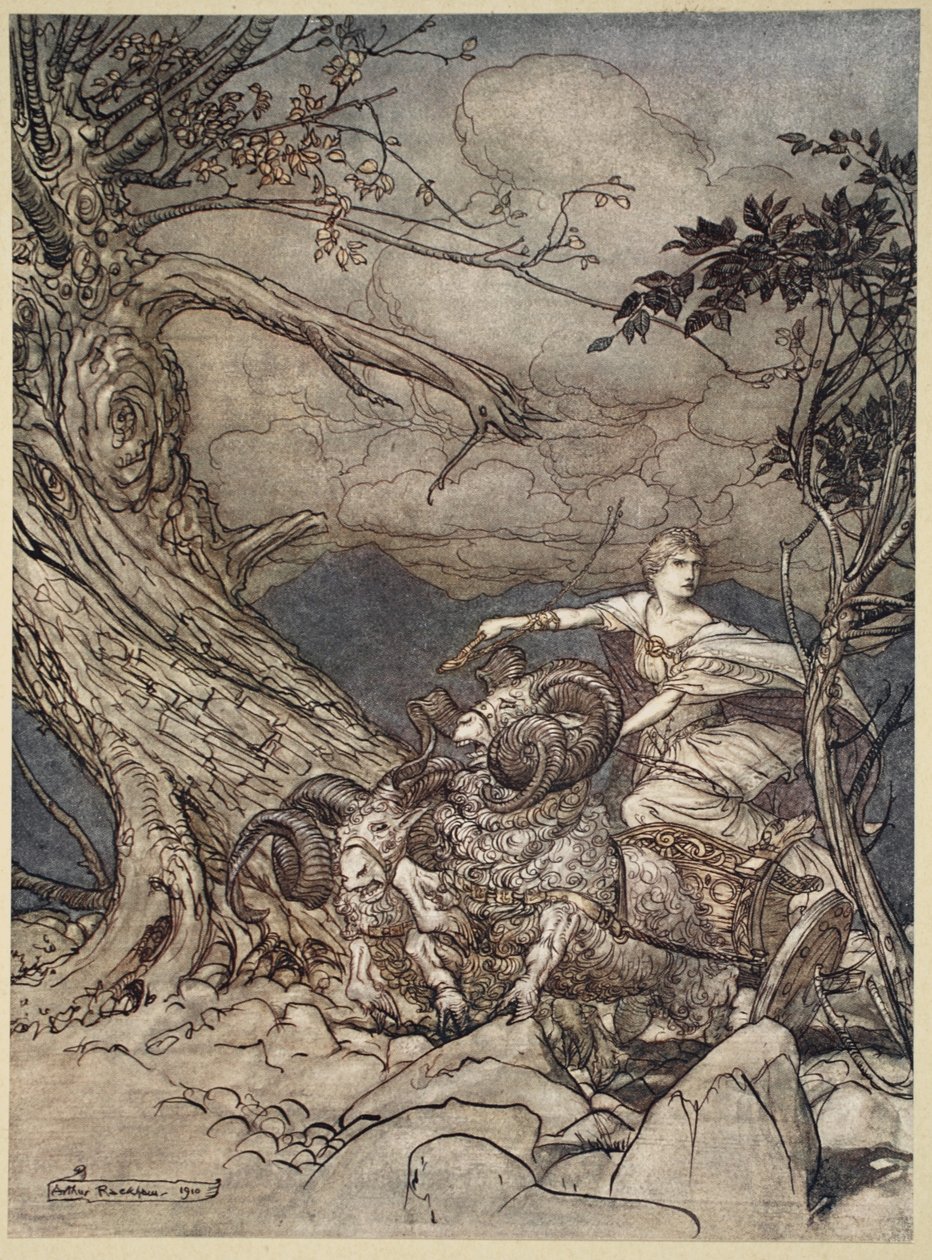 Fricka närmar sig i ilska, illustration från "Rhinegold och Valkyrian", 1910 av Arthur Rackham