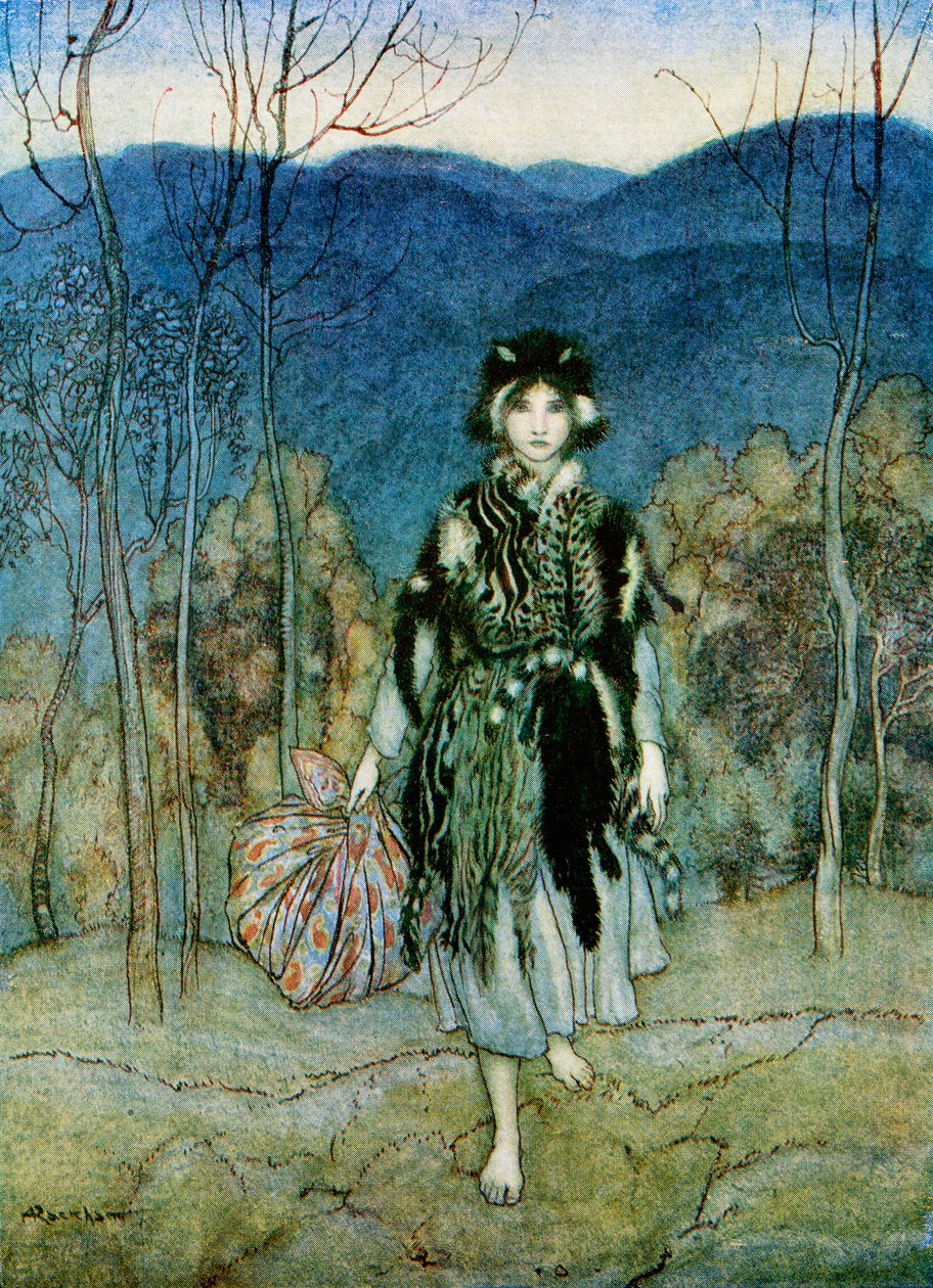 Illustration till berättelsen Catskin, från engelska sagor återberättade av F.A. Steel, 1927 av Arthur Rackham