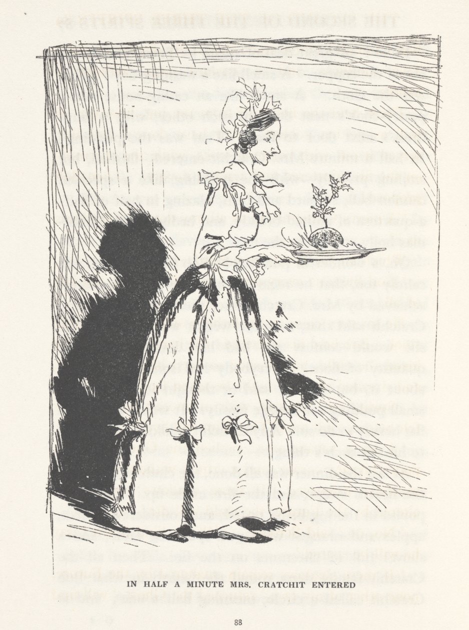 "Om en halv minut kom Mrs. Cratchit in", 1915 av Arthur Rackham