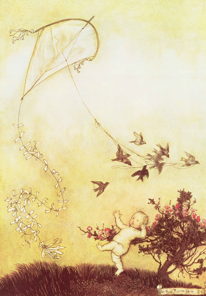Drakflygning i Kensington Gardens från "Peter Pan in Kensington Gardens" av J.M. Barrie, 1906 av Arthur Rackham