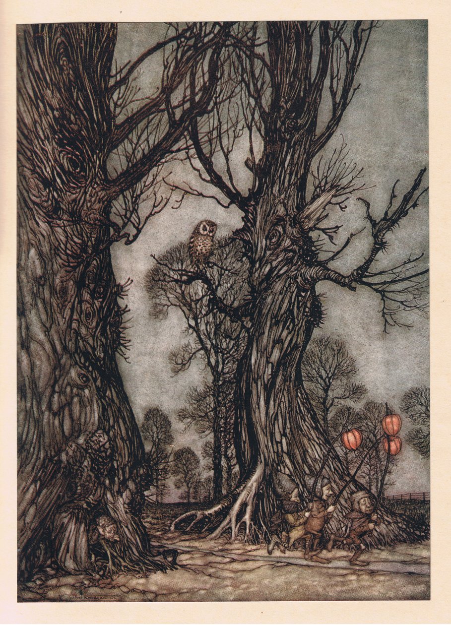 Länkmän framför bär vinterkörsbär av Arthur Rackham