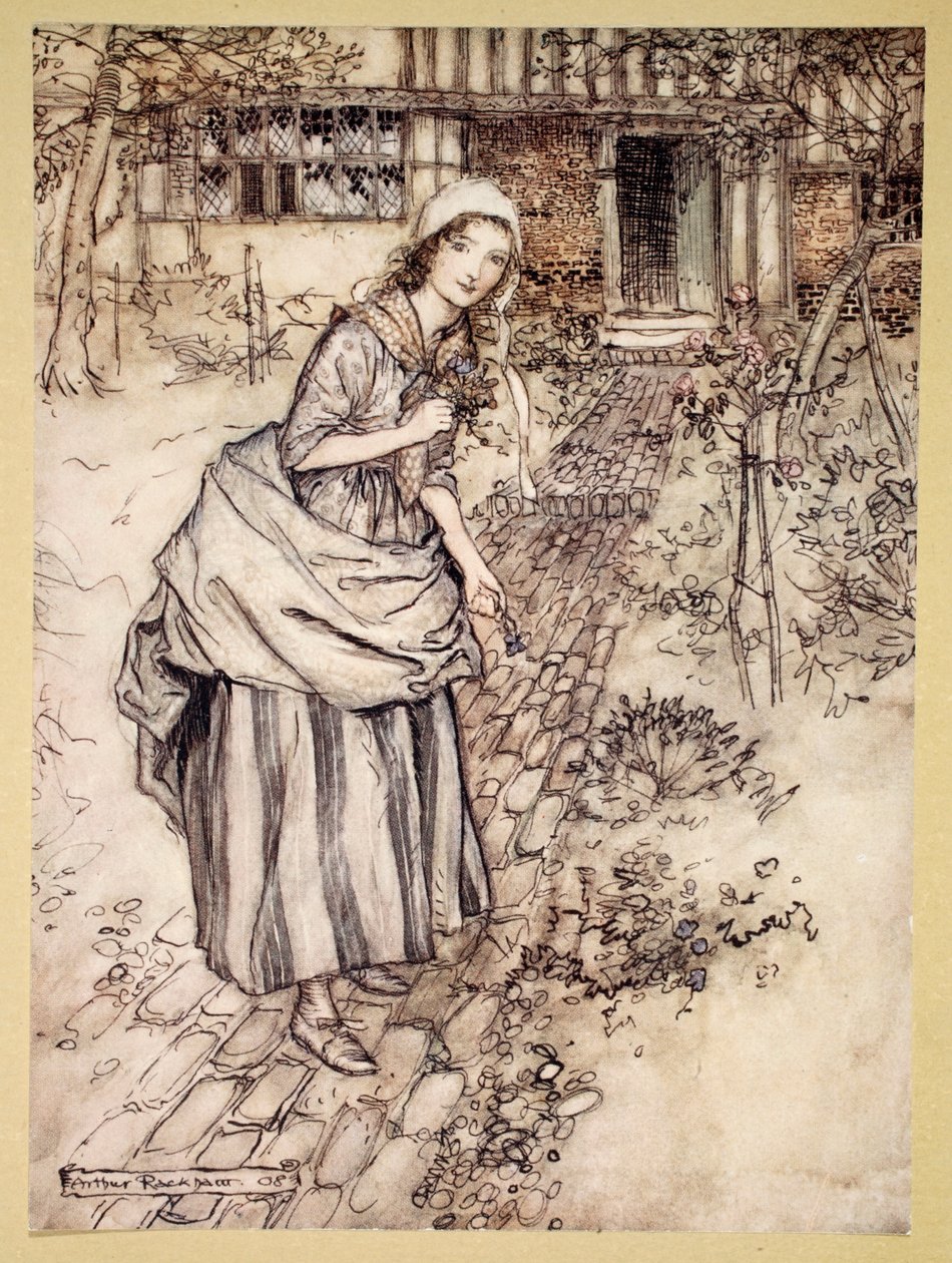 Maidens kallar det kärlek-i-syssla, illustration från "Midsummer Nights Dream" av William Shakespeare, 1908 av Arthur Rackham