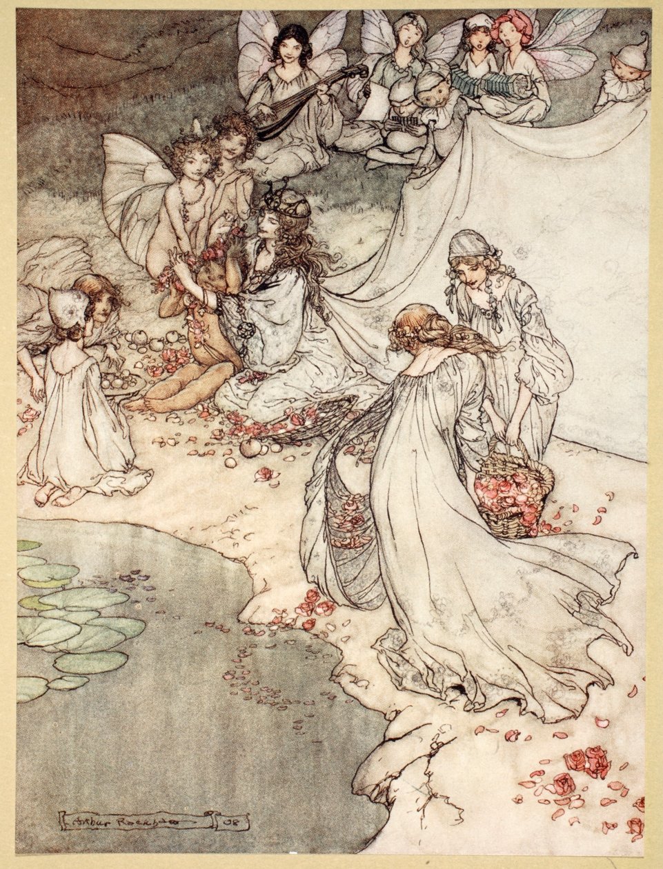 Hon har aldrig haft en så söt omväxling, illustration från "Midsummer Nights Dream" av William Shakespeare, 1908 av Arthur Rackham