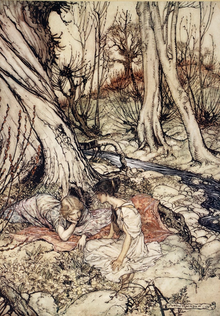..Där ofta du och jag på svaga Primrose-sängar brukade ligga, tömma vår famn på deras råd söta, illustration från 