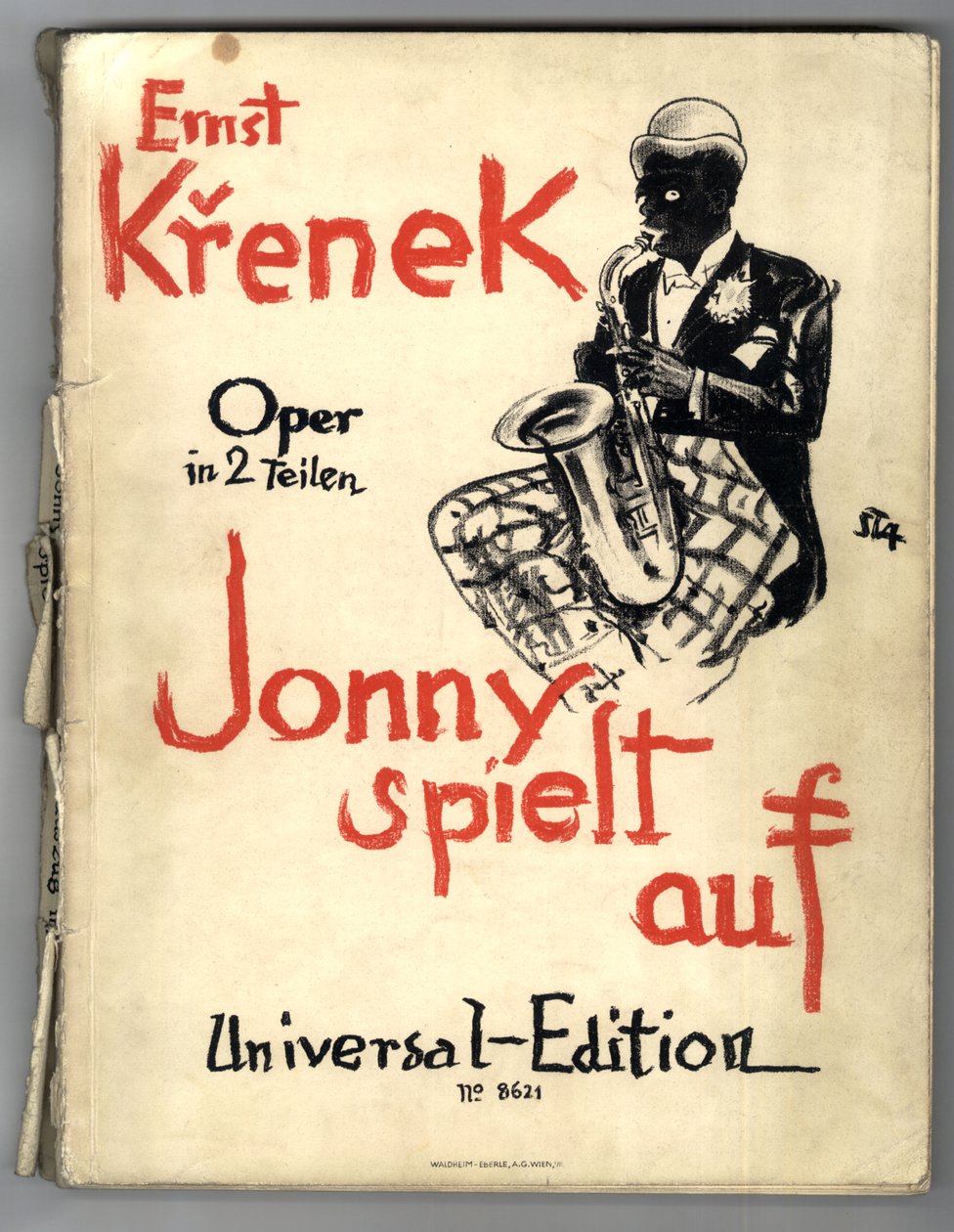 Ernst Krenek, Jonny Strikes Up, cover of the piano score (1st ed.) av Arthur Stadler
