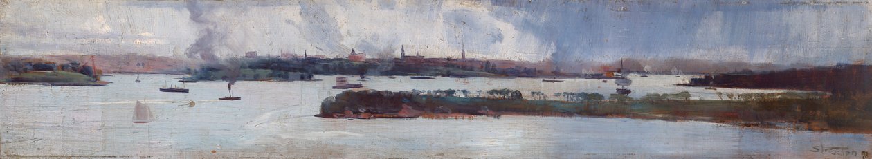 Regn över Sydney Harbour av Arthur Streeton