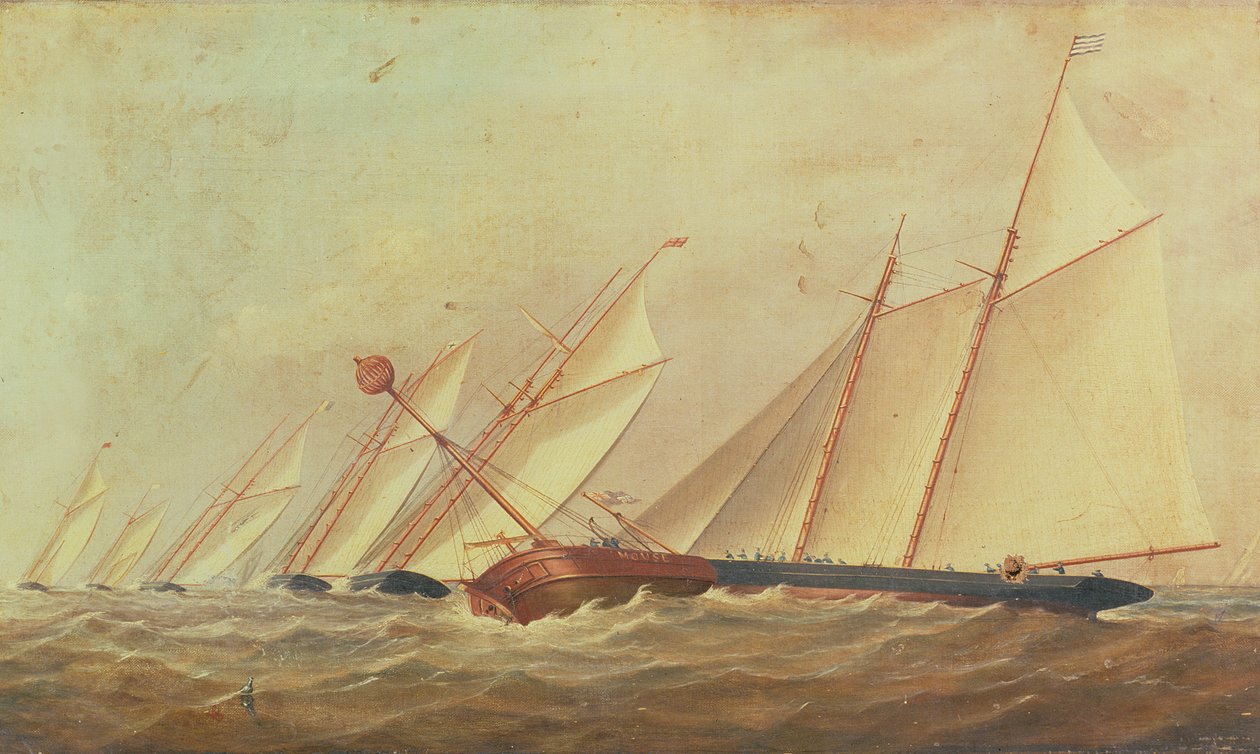 Skärare och skonare som rundar fyrskeppet för musen av Arthur Wellington Fowles