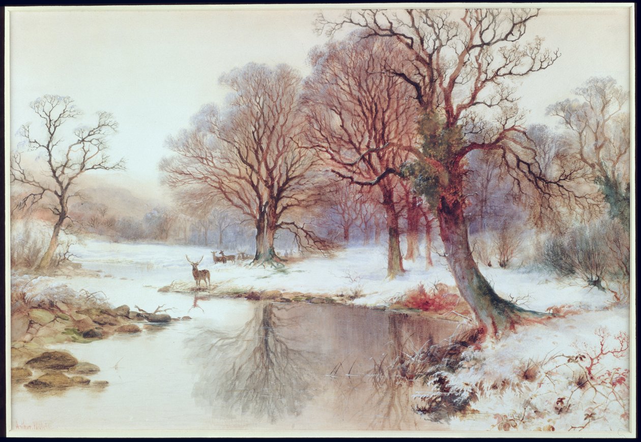 Snölandskap med rådjur av Arthur Willett