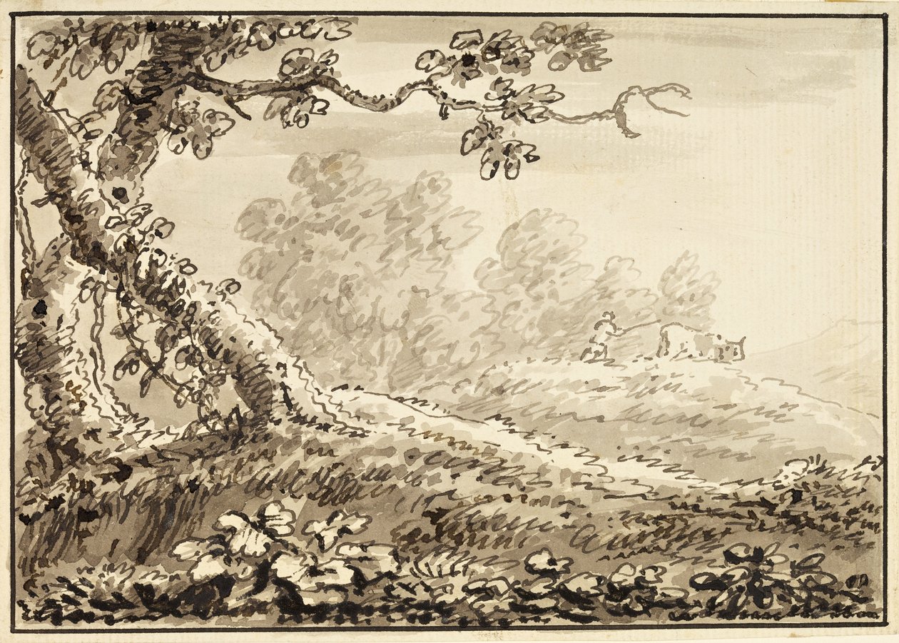 Landskap med man som kör en ko (bläck på papper) av Arthur Devis