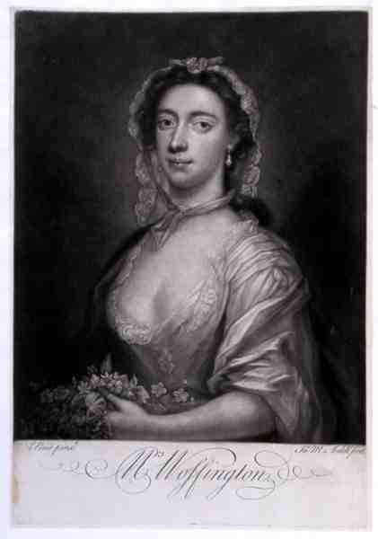 Mrs Woffington, graverad av James McArdell (ca 1729-65) (gravyr) av Arthur (after) Pond