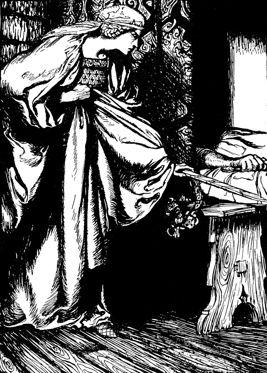 Morgan le Fay stjäl Arthurs svärd av Arthur (after) Rackham