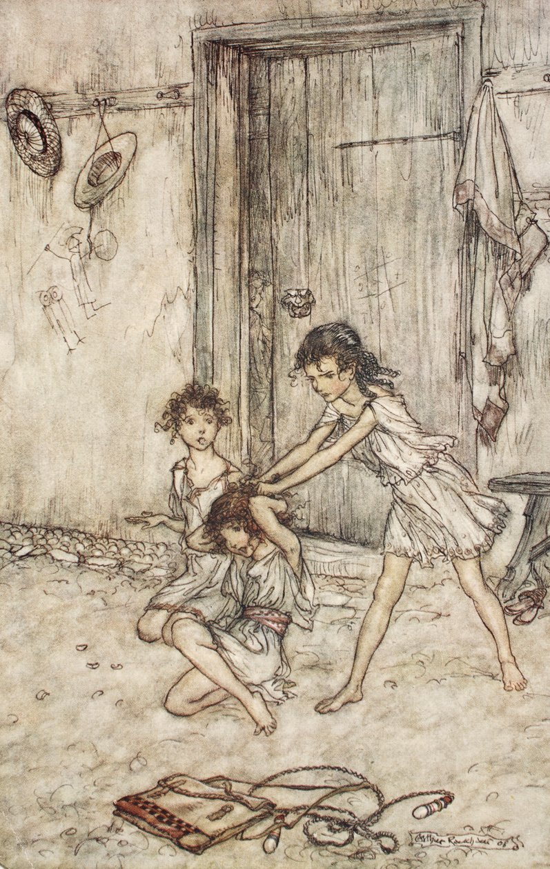 Hon var ett oxåx när hon gick i skolan, illustration från "Midsummer Nights Dream" av William Shakespeare av Arthur (after) Rackham