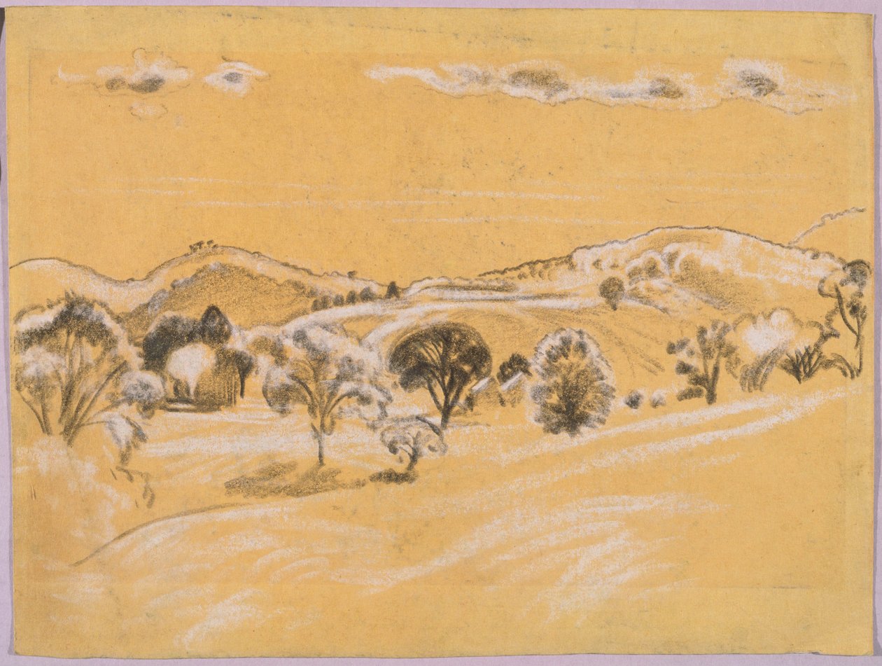 vitt & svart kritlandskap från A.B. Davies bok, upplaga -38, 50 av Arthur Bowen Davies