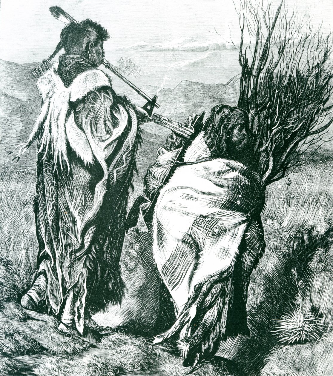 Hiawatha och Minne-Ha-Ha, graverad av Joseph Swain (1820-1909) 1870 (gravyr) (s/v foto) av Arthur Boyd (after) Houghton