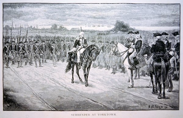 Lord Cornwallis kapitulerar till George Washington i Yorktown av Arthur Burdett Frost