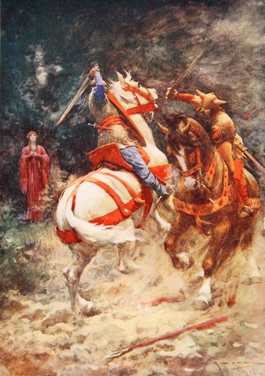 Svanens riddare (färg litho) av Arthur C. (after) Michael