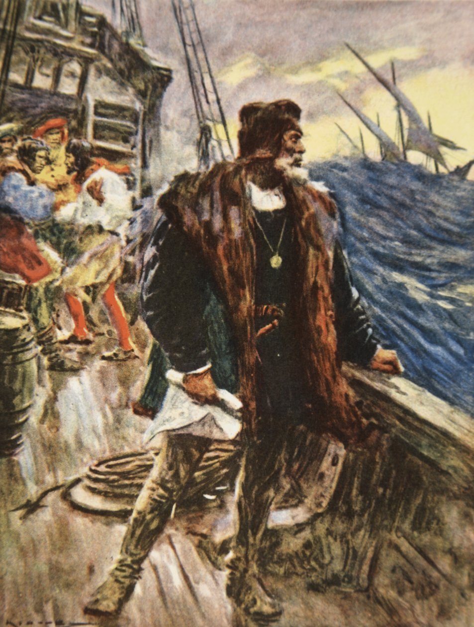 The Voyage of Columbus, illustration från "This Country of Ours, The Story of the United States" av H.E. Marshall av Arthur C. (after) Michael