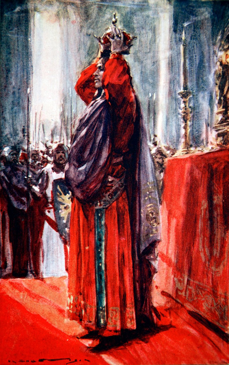 Den helige romerske kejsaren Fredrik II kröner sig själv till kung av Jerusalem, 1229 1913 av Arthur C Michael