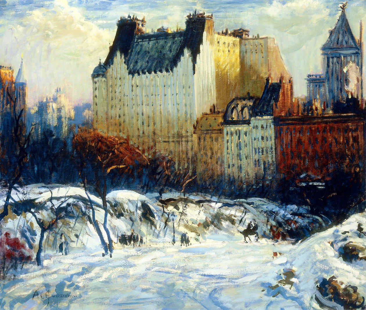 Utsikt över Plaza från Central Park av Arthur Clifton Goodwin