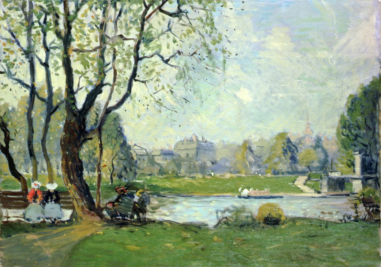 Boston Public Garden på våren (olja ombord) av Arthur Clifton Goodwin