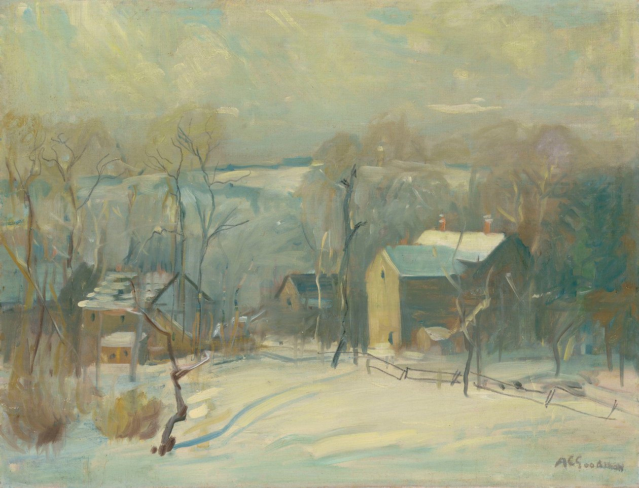 Village in Snow (olja på duk) av Arthur Clifton Goodwin