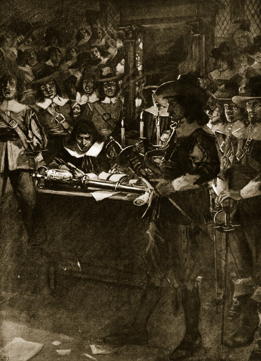Strafford överlämnar sitt svärd i underhuset, illustration från Hutchinsons "Story of the British Nation", ca 1920. av Arthur David McCormick