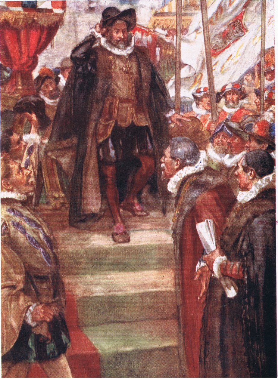 Prinsen av Orange visste inget större ögonblick än detta, illustration från Romance of History: The Netherlands, 1920-talet av Arthur David McCormick