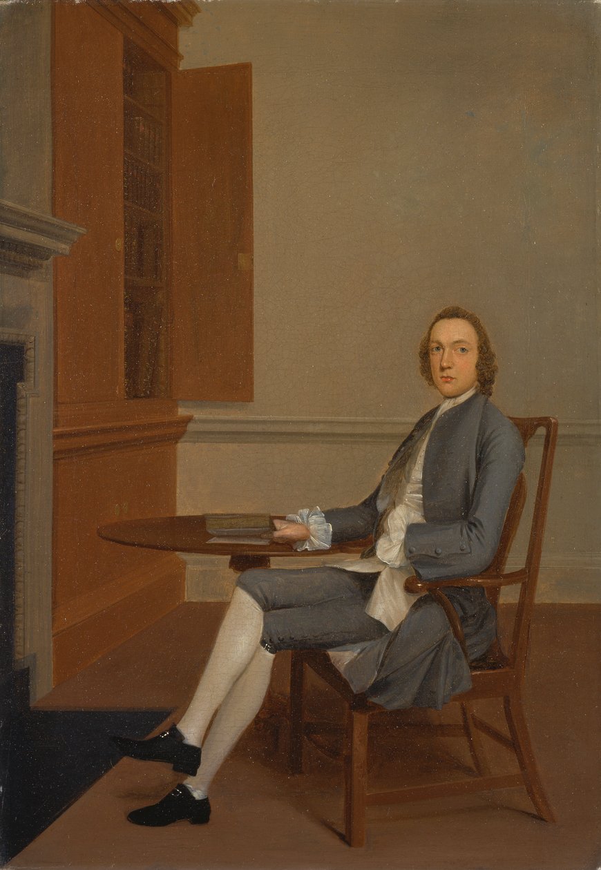 En okänd man sitter vid ett bord av Arthur Devis
