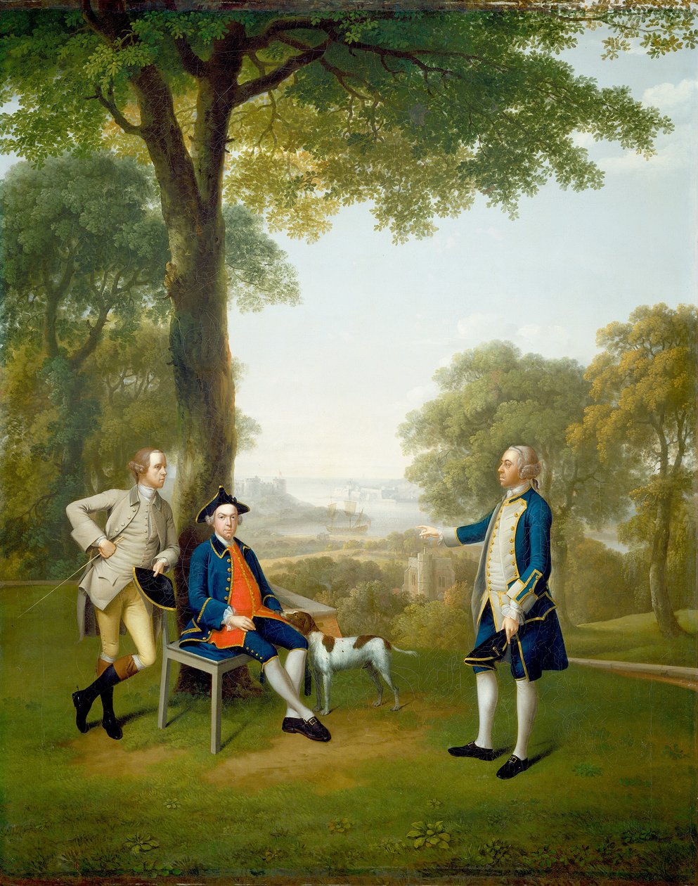 Arthur Holdsworth samtalar med Thomas Taylor och kapten Stancombe vid River Dart, 1757. av Arthur Devis
