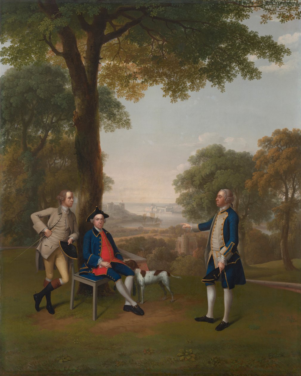 Arthur Holdsworth samtalar med Thomas Taylor och kapten Stancombe vid River Dart av Arthur Devis