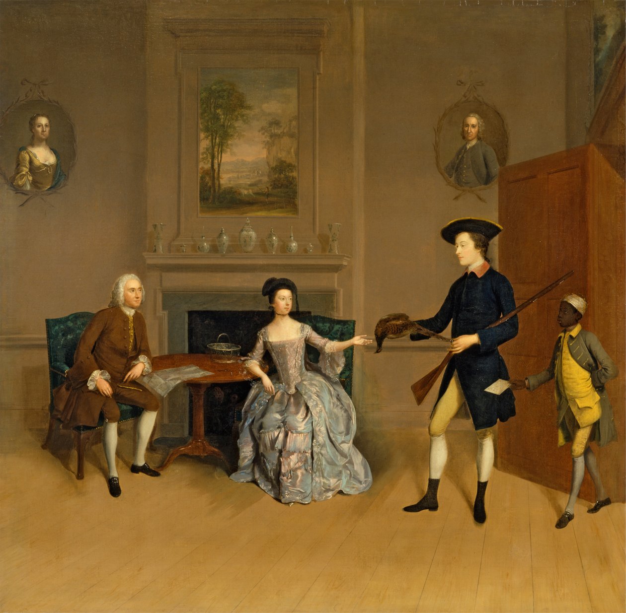 John Orde, hans fru, Anne, hans äldsta son, William och en tjänare av Arthur Devis