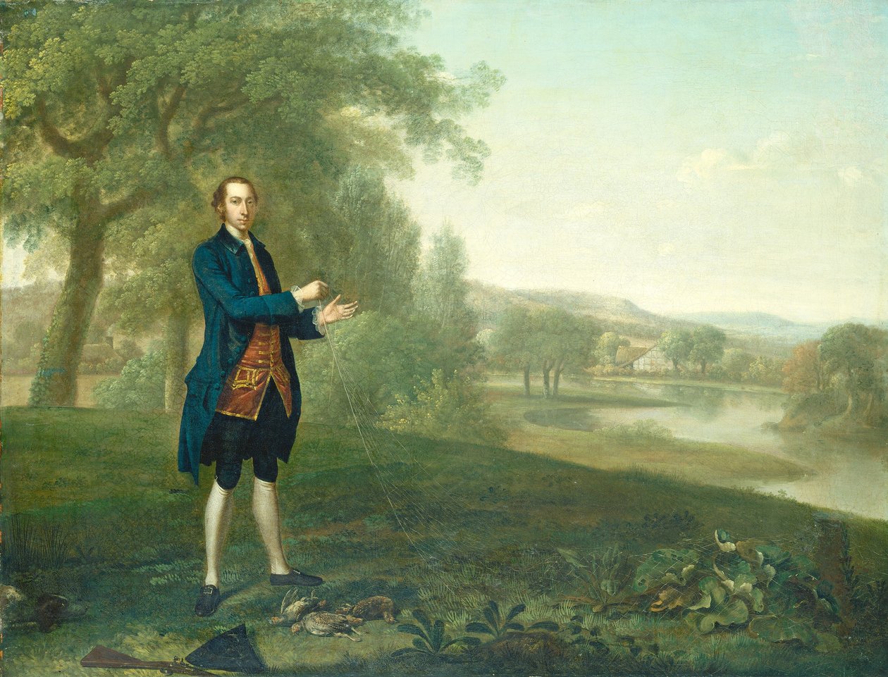 Porträtt av en Gentleman Netting rapphöns av Arthur Devis