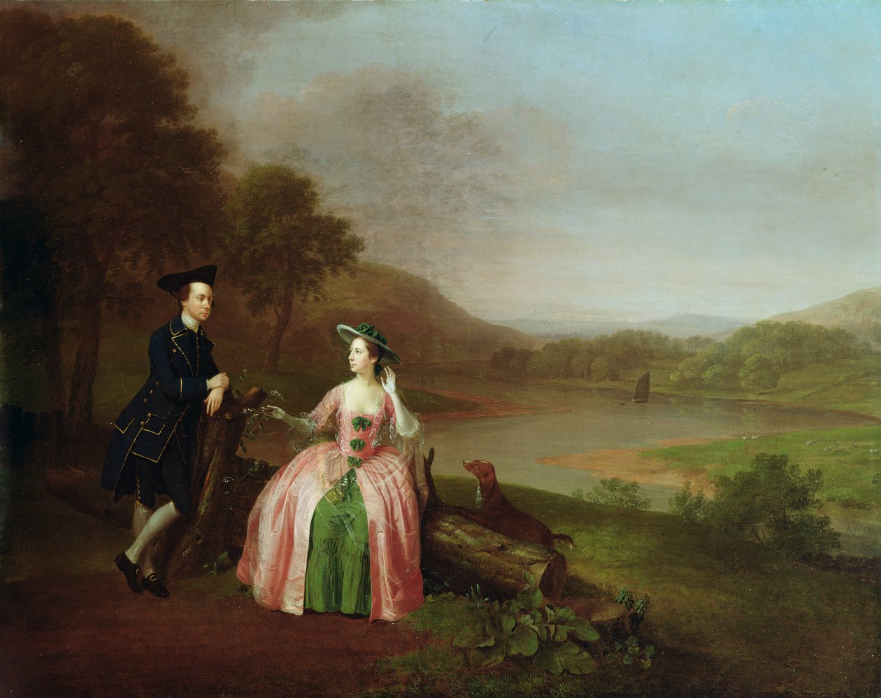 Sir George och Lady Strickland i trädgården till Boynton Hall, nära Bridlington, Yorkshire av Arthur Devis
