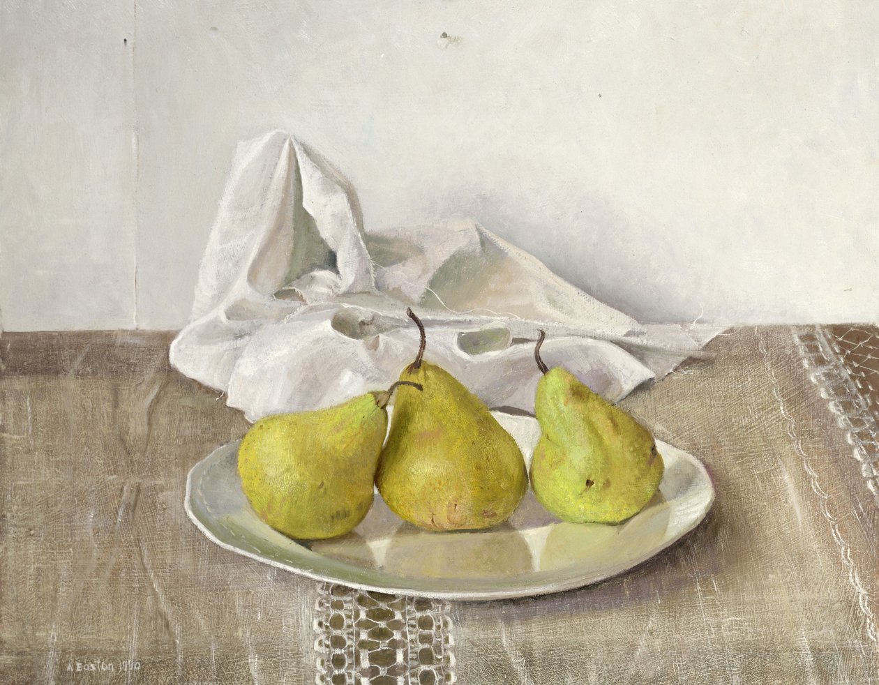 Tre päron på en tallrik, Stilleben, 1990 av Arthur Easton